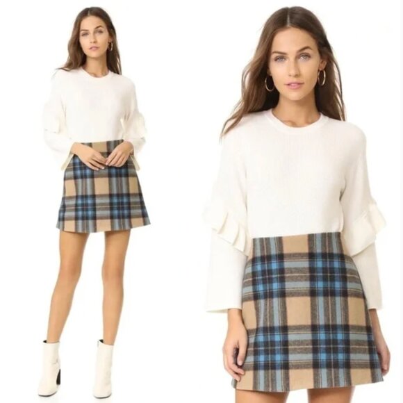 Tory Burch Cream Ashley Ruffle Sleeve Crewneck Sweater L - Picture 1 of 6